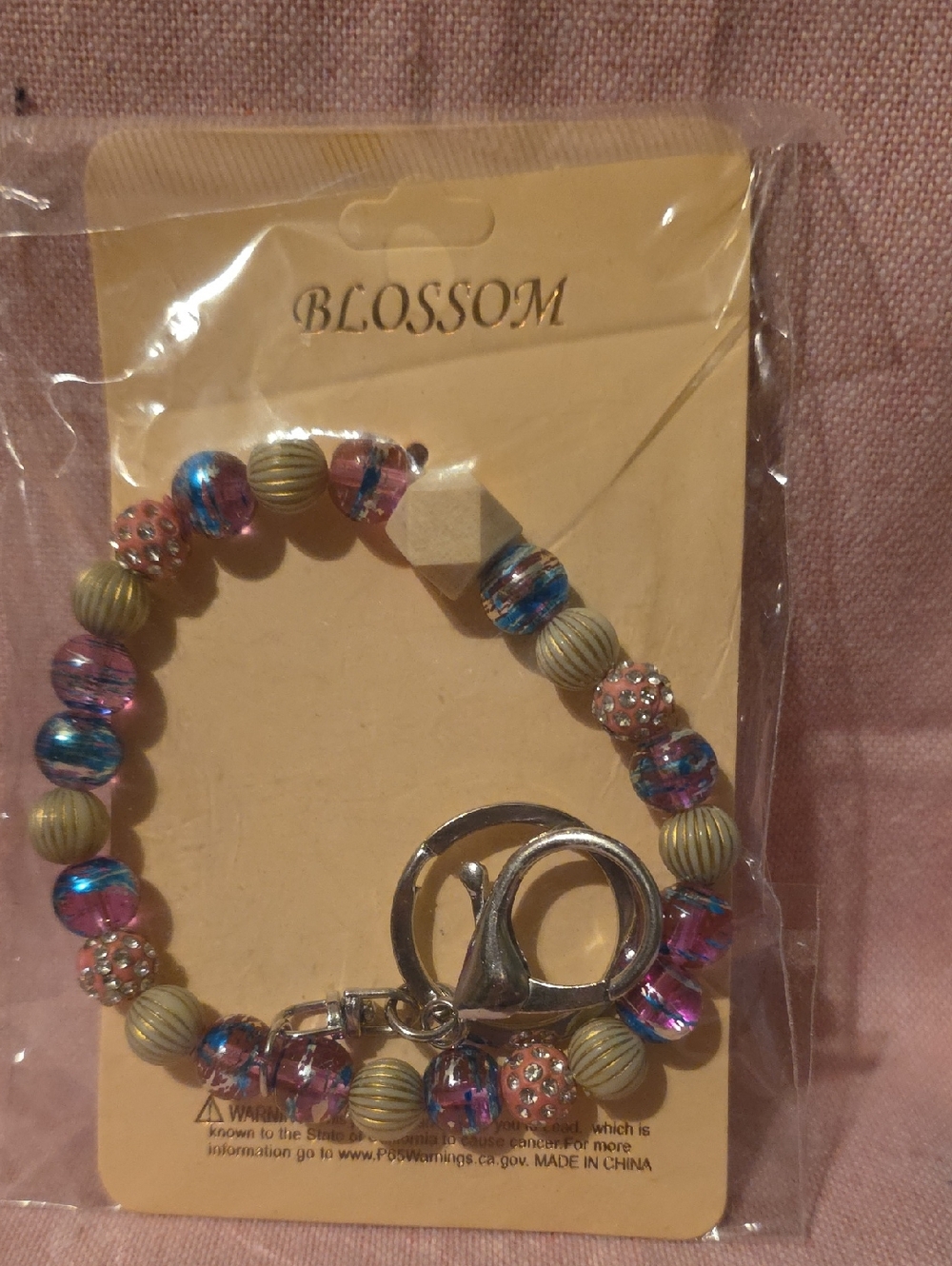 Blossom Pink & Beige Beaded Bracelet Keychain